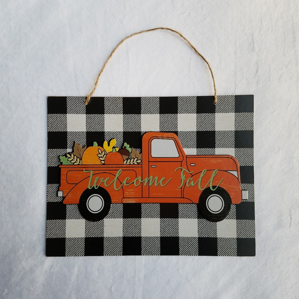 Welcome Fall Orange Pumpkin Truck Sign